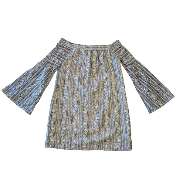 BCBG Boho Cochette  Floral Lace Off-Shoulder Flare Sleeve Dress Gray-Small - Picture 1 of 9
